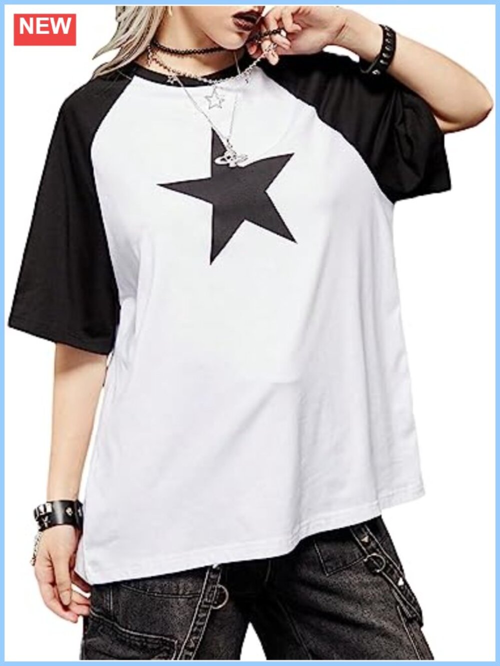 Y2K Oversized Drop Shoulder T-Shirt | Lunar Print Graphic Tee | 62.3% Polyester